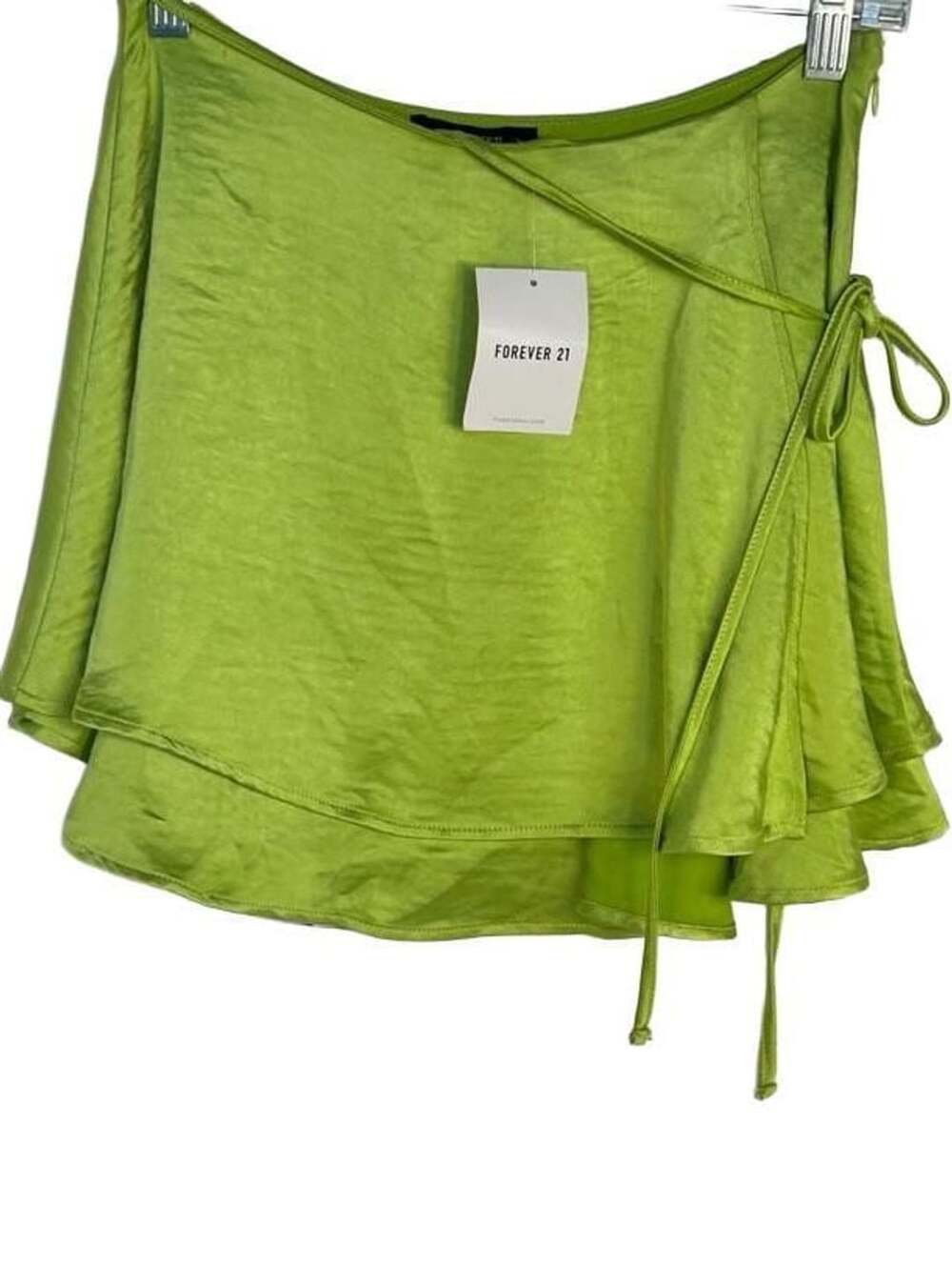 NWT Forever 21 Lime Green Satin Wrap Ruffle Hem Skirt